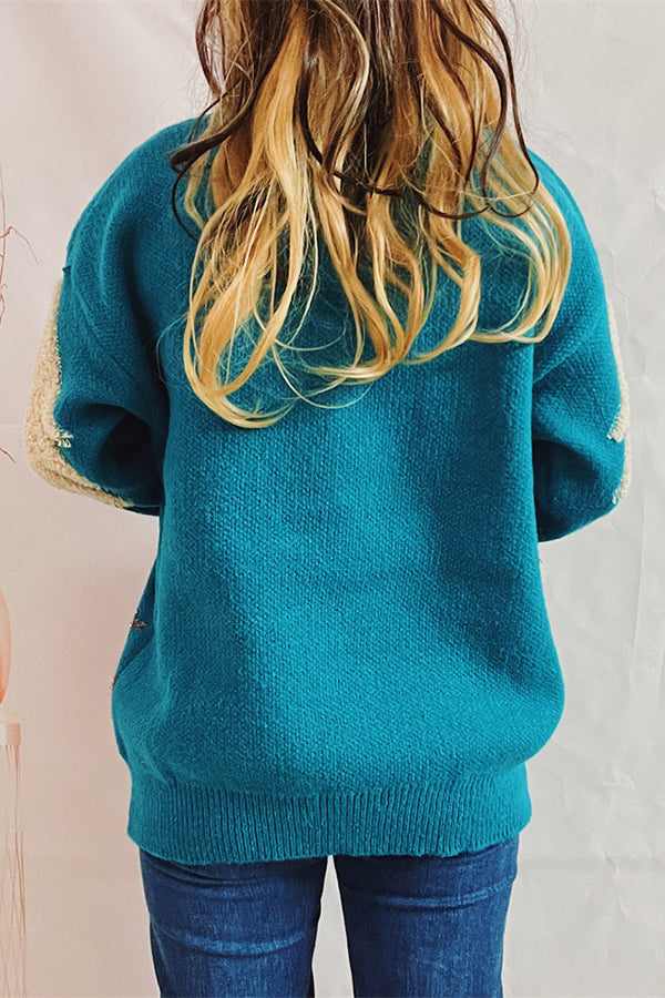 EB | Weihnachtsmuster Gestrickter Rundhalsausschnitt Langarmpullover