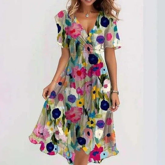 EB | Stilvolles Blumenkleid mit Kurzen Ärmeln