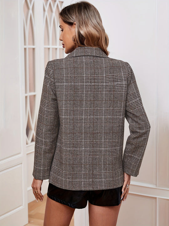 EB | Eleganter Business Long Blazer mit Karomuster und aufgesetztem Revers Ideal für alle Jahreszeiten