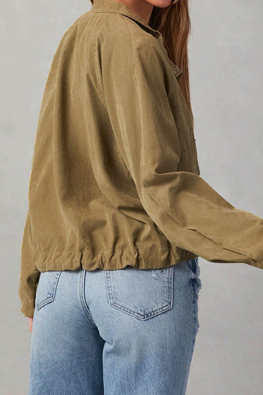 EB | kariert Revers Mehrknopf-Zwei-Taschen-Midi-Jacke