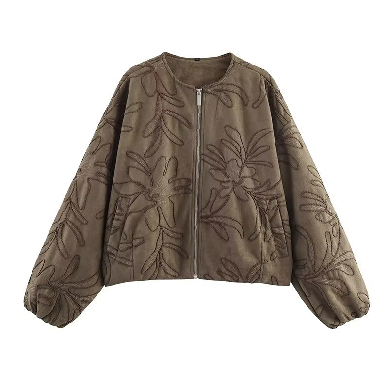 EB | Bomberjacke mit Wildlederstruktur und Stickerei