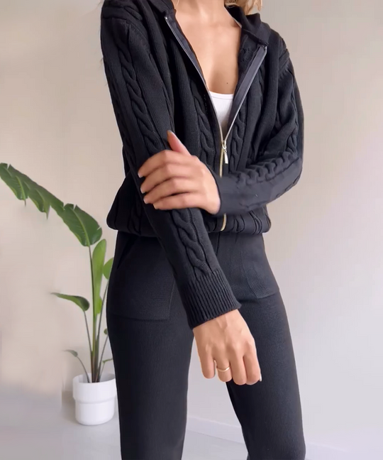 EB | Zweiteiliges Set mit Cardigan und casual Jacquard-Strickpullover