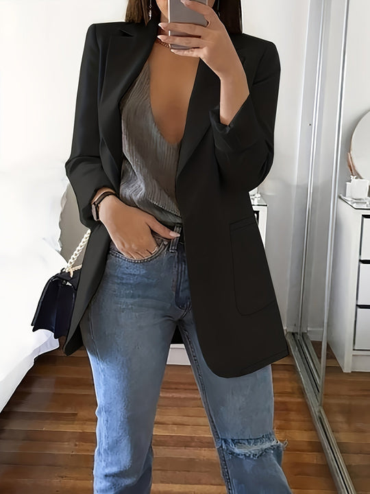EB | Eleganter Business-Einfarbiger Lange Blazer mit Reversideal für alle Jahreszeiten