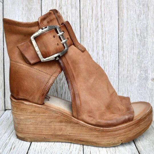 EB | Offene High Top Sandalen mit Keilabsatz und Schnalle für Damen