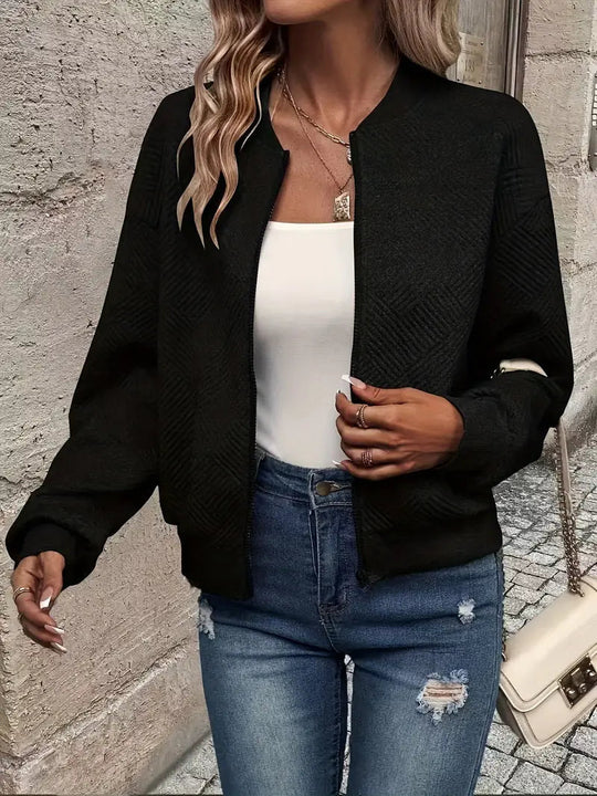 EB | Cardigan - Damen Herbst Zip-Up Texturierter Cardigan mit Rippbund