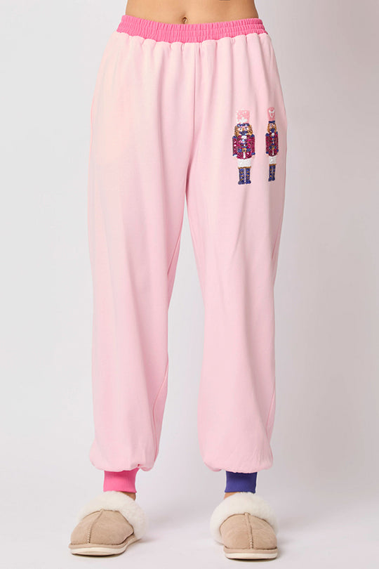 EB | Weihnachtsmann Pailletten Freizeit Sweatshirt und elastische Taillen lockere Taschenhose Set