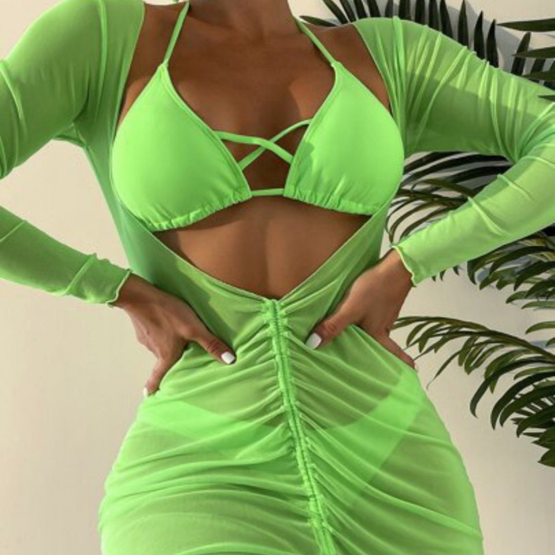 EB | Bikini langer Gaze-Rock dreiteiliges Set