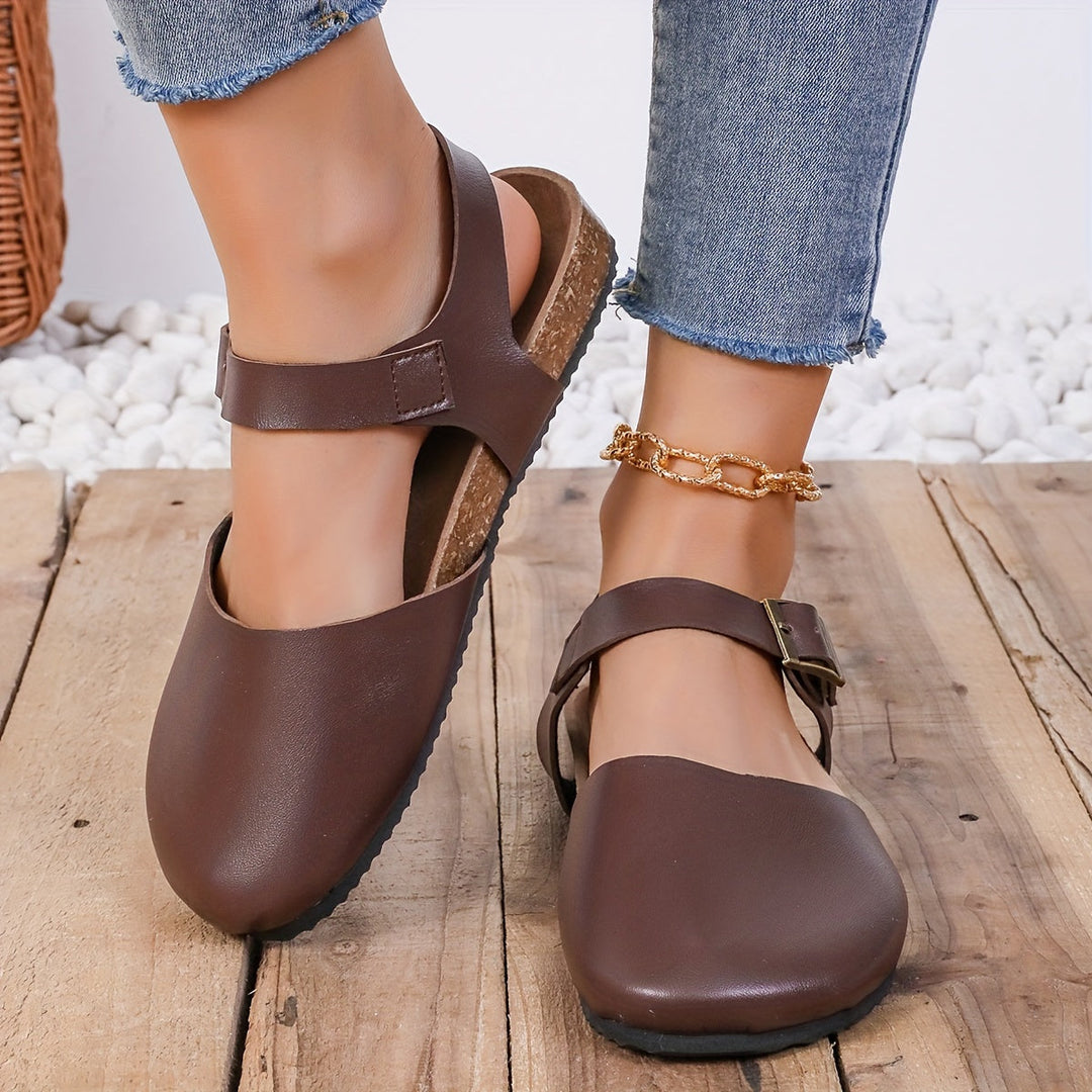 EB | Retro Damen Slingback Sandalen mit Kork und Geschlossener Spitze