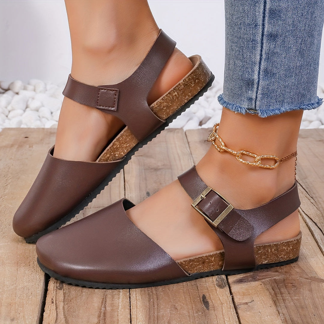EB | Retro Damen Slingback Sandalen mit Kork und Geschlossener Spitze