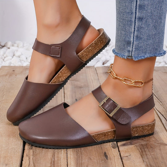 EB | Retro Damen Slingback Sandalen mit Kork und Geschlossener Spitze