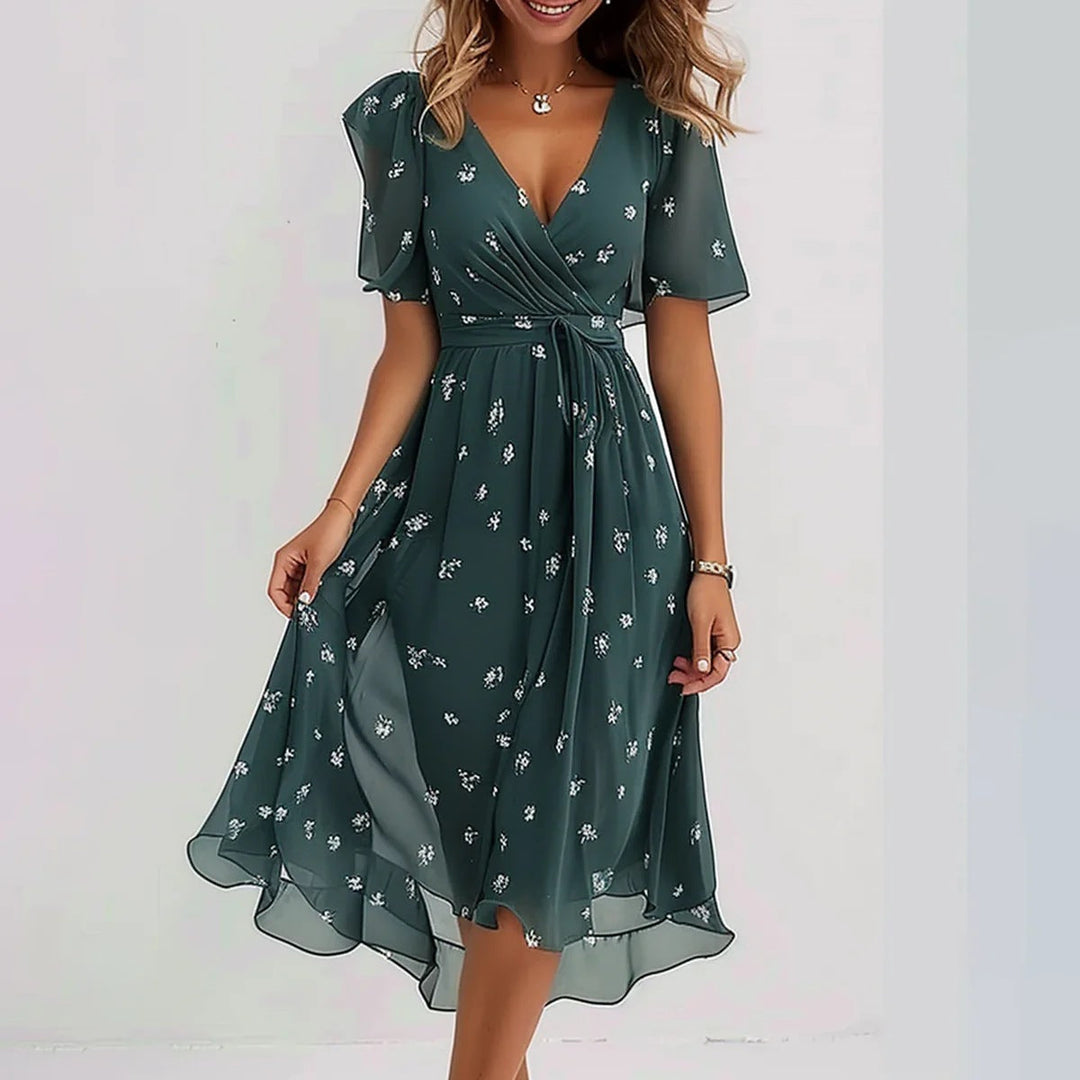 EB | Stilvolles Blumenkleid mit Kurzen Ärmeln