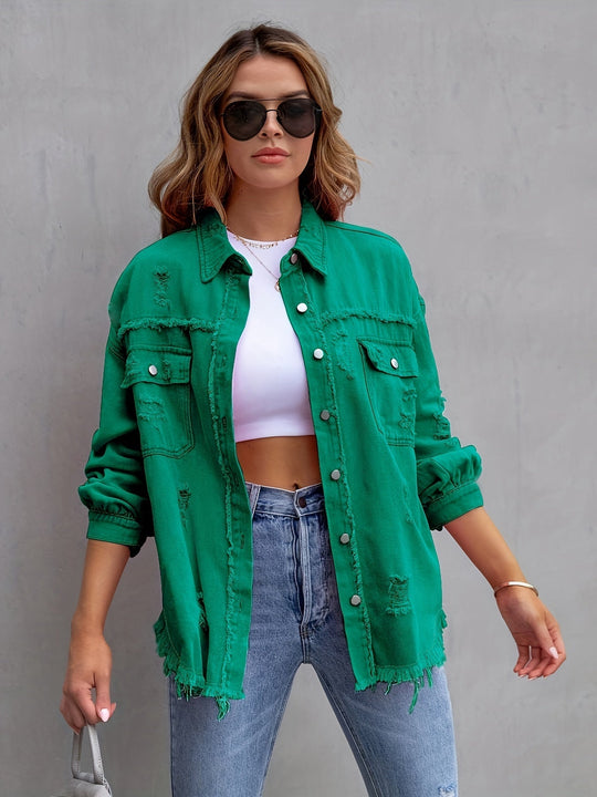 EB | Denimjacke Boho Nicht Dehnbar, Einfarbig, Knopfverschluss