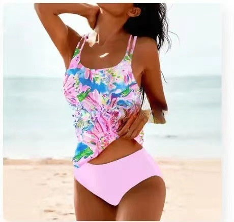 EB | Retro Hochgeschnittenes Bikini mit Stranddruck