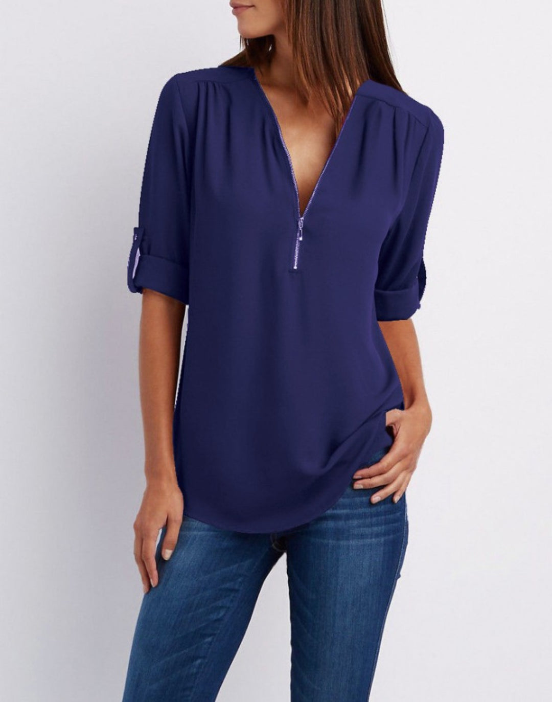 EB | V-Ausschnitt plus Größe Frauen ärmellos Chiffon Shirt