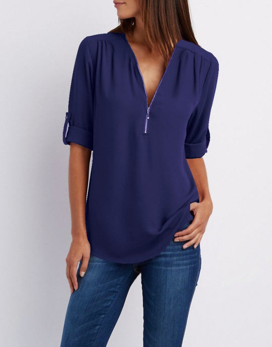 EB | V-Ausschnitt plus Größe Frauen ärmellos Chiffon Shirt