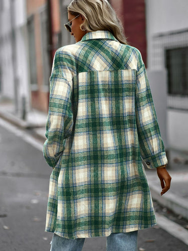 EB | Karierte Button-Up Longline Jacke mit Taschen