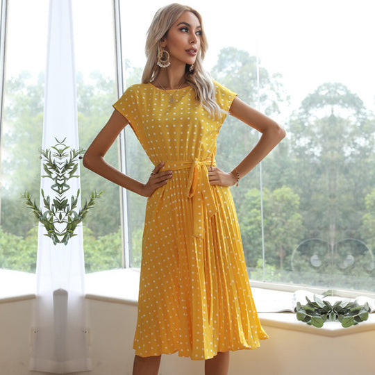 EB | Kurzärmeliges Polka Dot Plissee-Kleid