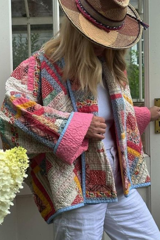 EB | Cardigan gesteppt Colorblock Karo Baumwolljacke