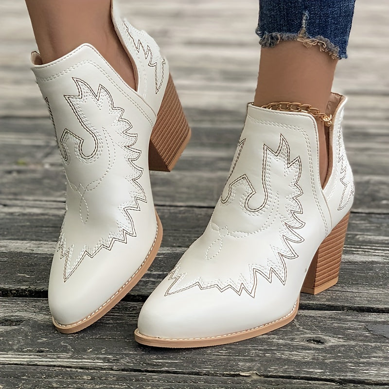 EB | Damen Westernstiefel mit Blockabsatz und Retro-Stickerei