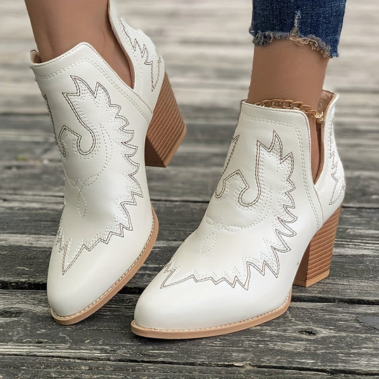 EB | Damen Westernstiefel mit Blockabsatz und Retro-Stickerei