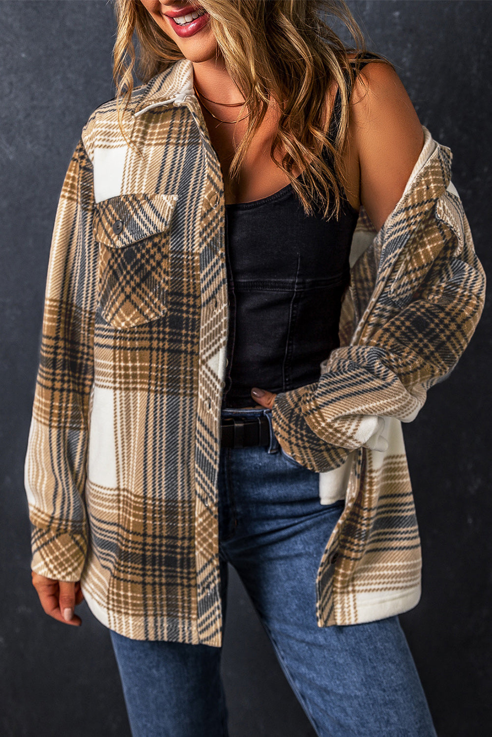 EB | Lang Karierte Shirtjacke Baumwollmischung Zeitlos und Vielseitig