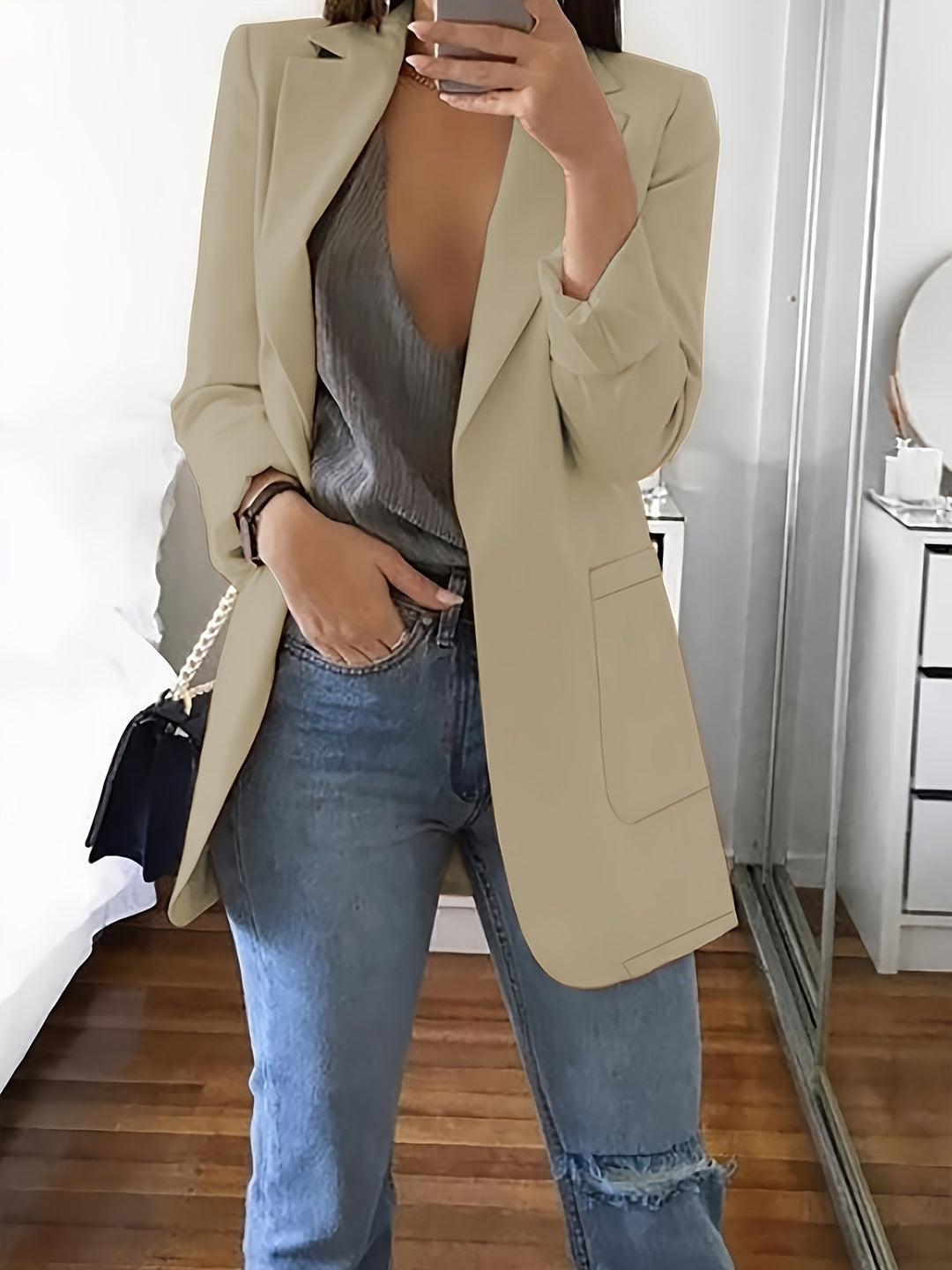 EB | Eleganter Einfarbiger Business-Blazer Mit Offener Vorderseite - Ideal Für Alle Jahreszeiten