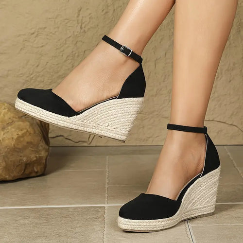 Elegante Damen-Keilsandalen mit Knöchelriemen EB