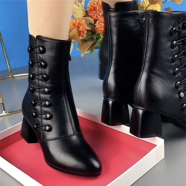 EB | Damen Warme Seitenknopf Leder Stiefeletten