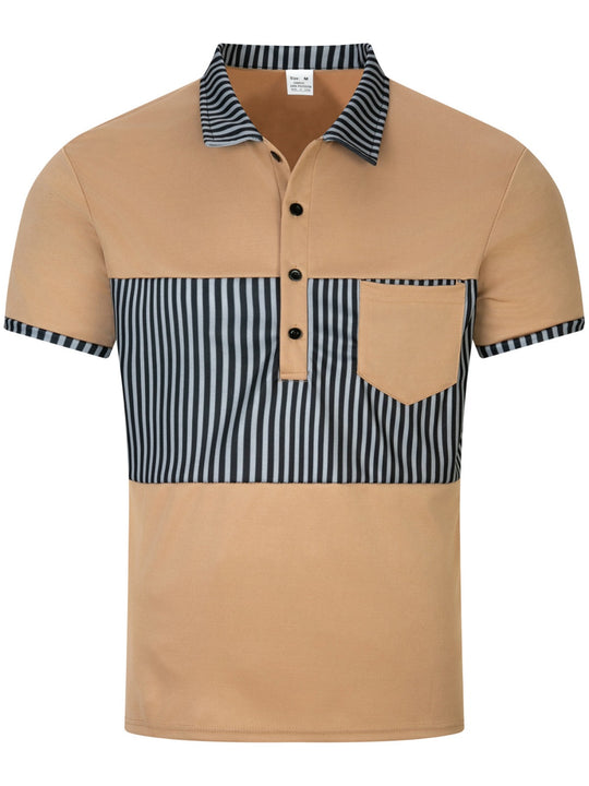 EB | Tasche Knopf Revers gestreiftes Farbschema T-Shirt