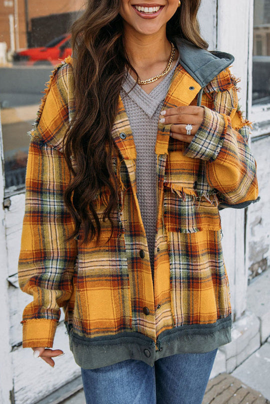EB | Karierte Jacke mit Kapuze und Rohen Kanten Baumwolle Lässig und Trendy