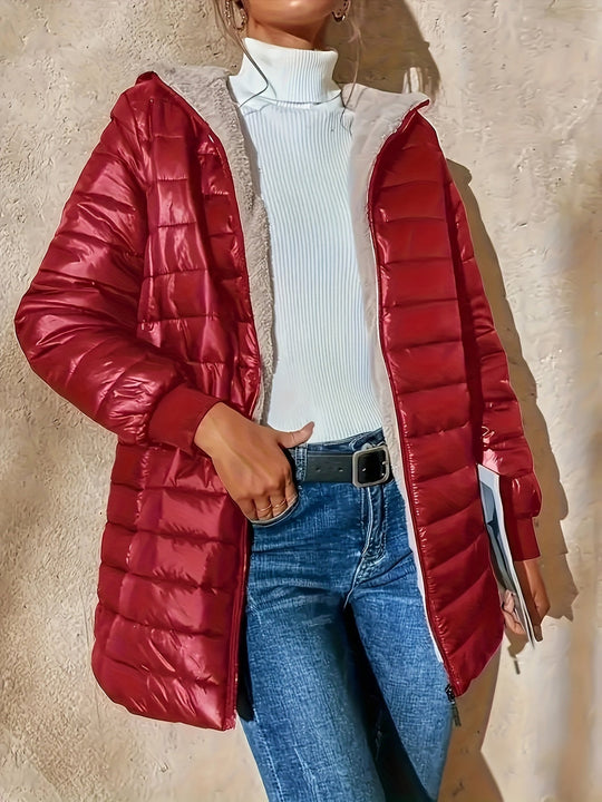EB | Damen Lange Lässige Puffer Winterjacke
