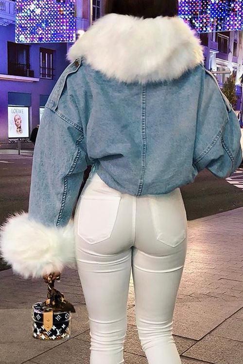 EB | MODACHIC Jeansjacke mit Pelzbesatz
