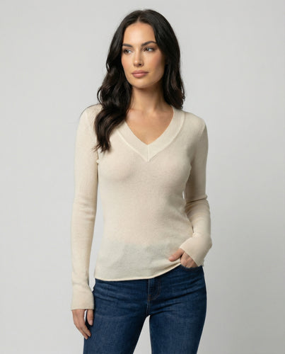 Damen Strickpullover aus Wolle und Kaschmir mit V-Ausschnitt