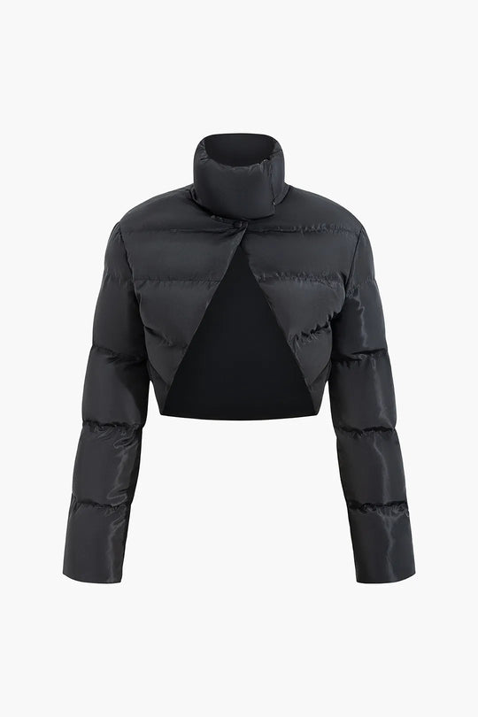 EB | Schwarze Stehkragen Cut Out Pufferjacke