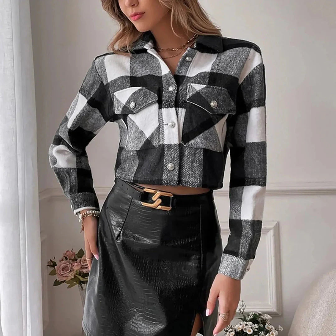 EB | Button-Up Gekürzte Karierte Jacke