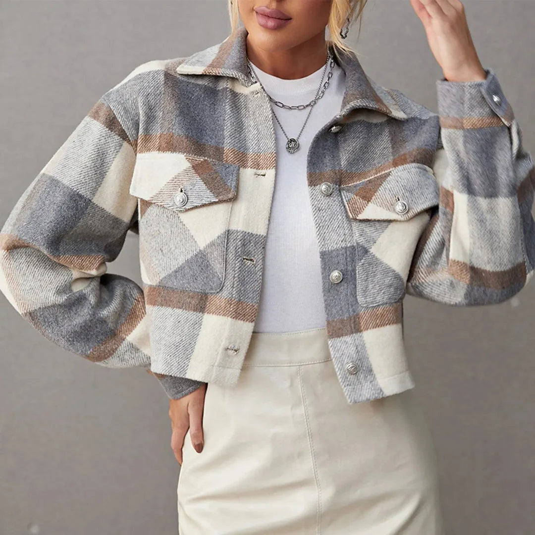 EB | Button-Up Gekürzte Karierte Jacke