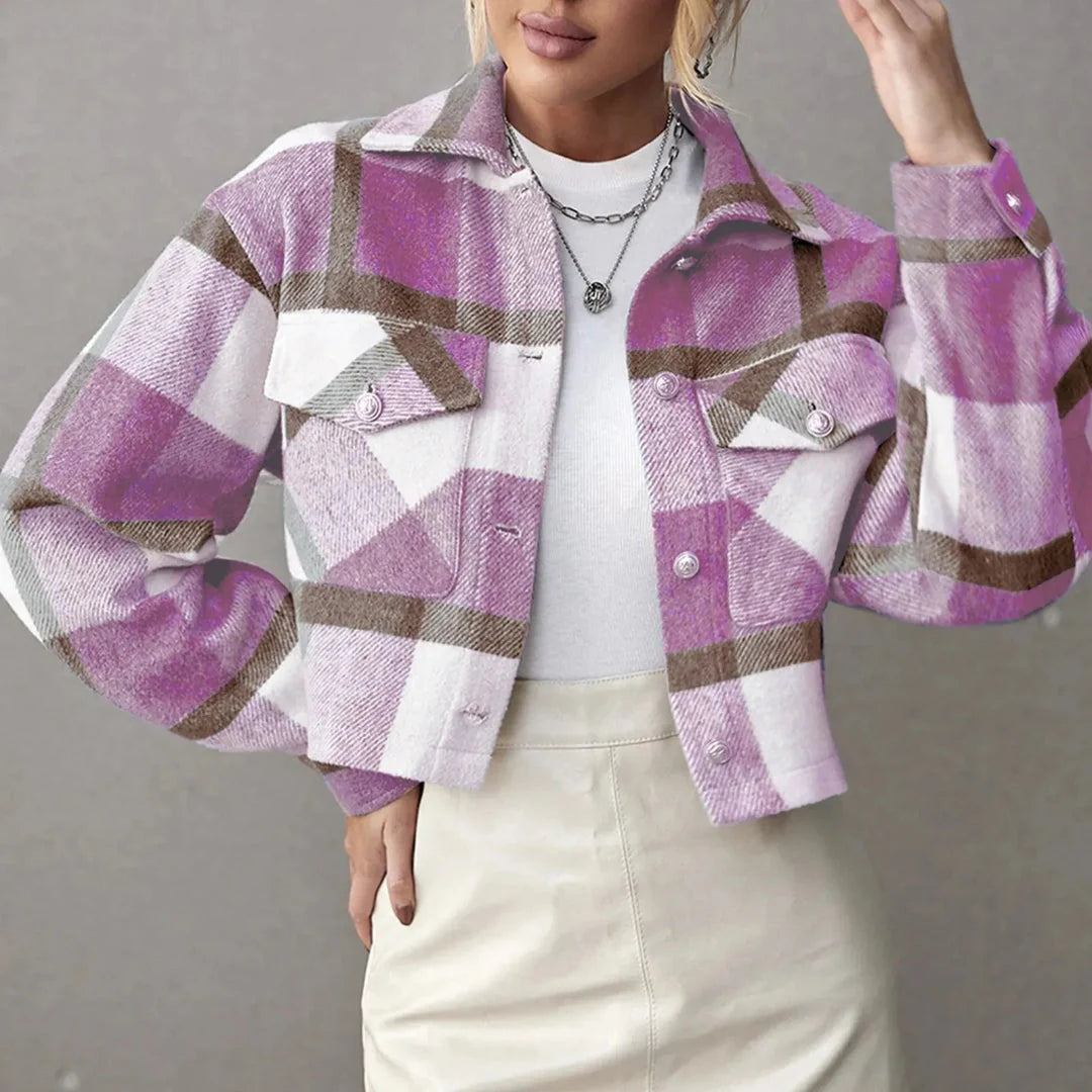 EB | Button-Up Gekürzte Karierte Jacke