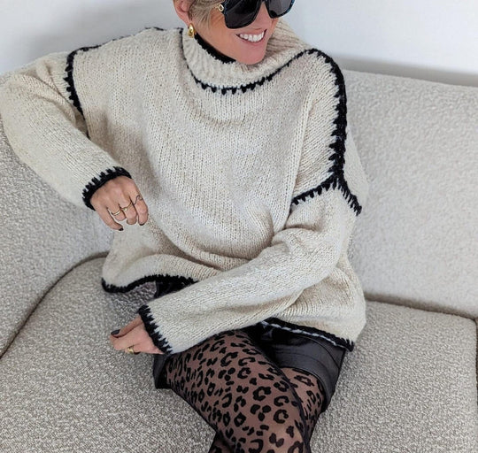 EB | Strickpullover mit Hohem Kragen Wollmischung Warm und Stilvoll
