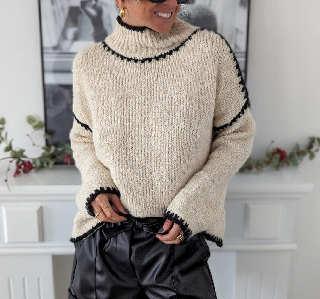 EB | Strickpullover mit Hohem Kragen Wollmischung Warm und Stilvoll