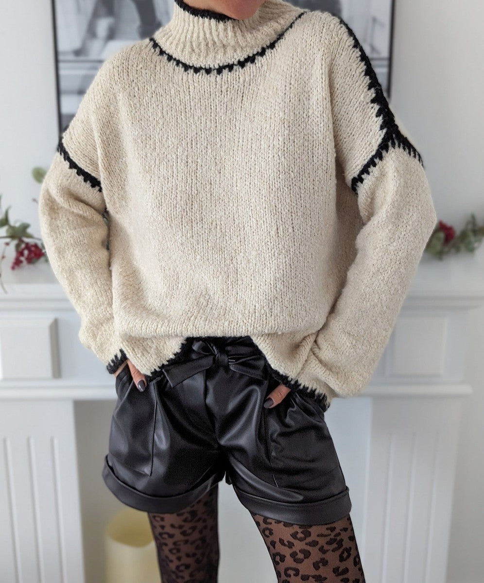 EB | Strickpullover mit Hohem Kragen Wollmischung Warm und Stilvoll