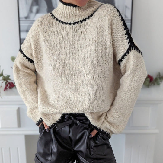 EB | Strickpullover mit Hohem Kragen Wollmischung Warm und Stilvoll