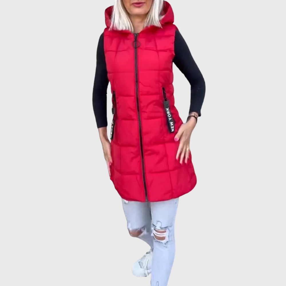 EB | Damen Eleganter Ärmelloser Gepolsterter Wintermantel