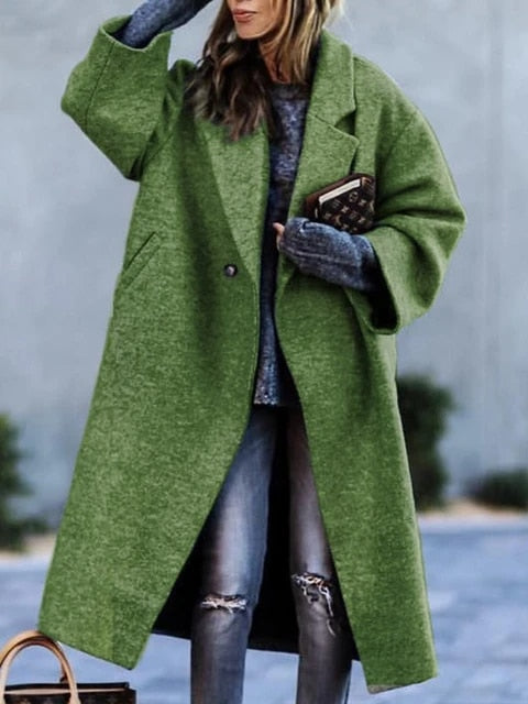 EB | Damen langer Mantel mit Reverskragen für Herbst & Winter