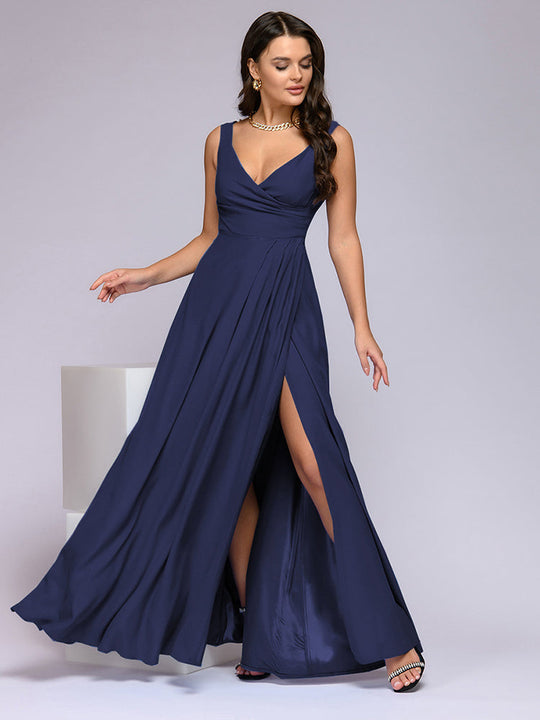EB | Elegantes Maxi Kleid mit Tiefem V-Ausschnitt und Schlitz