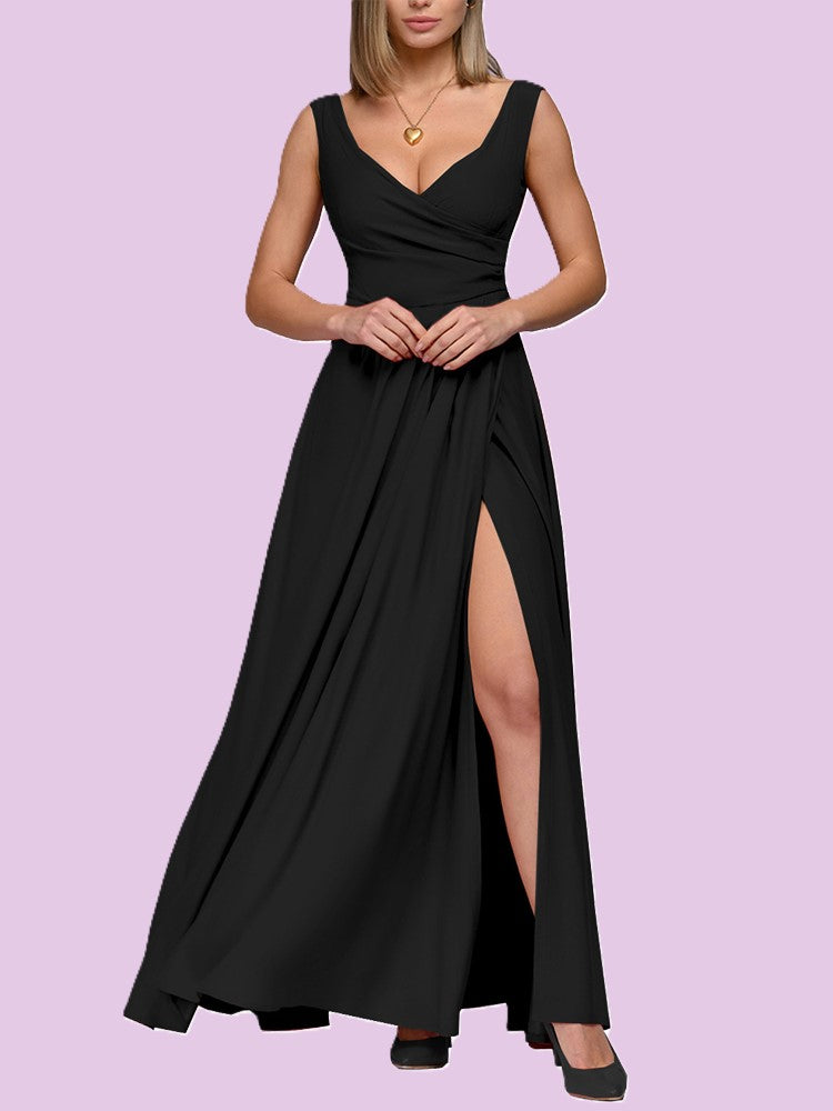EB | Elegantes Maxi Kleid mit Tiefem V-Ausschnitt und Schlitz