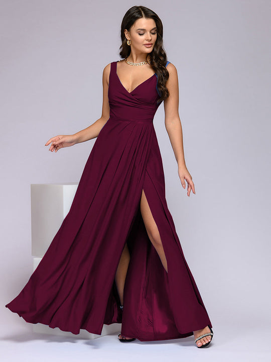 EB | Elegantes Maxi Kleid mit Tiefem V-Ausschnitt und Schlitz