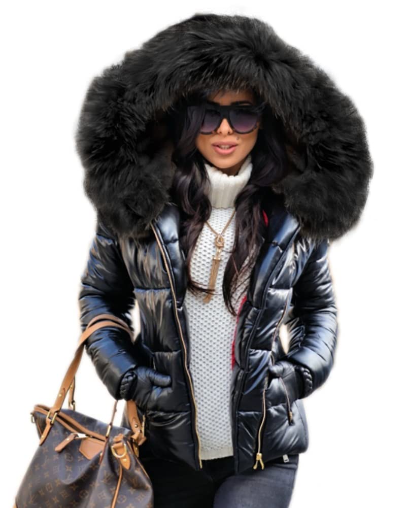 EB | Damen Steppjacke Mit Großer Kunstpelzkapuze