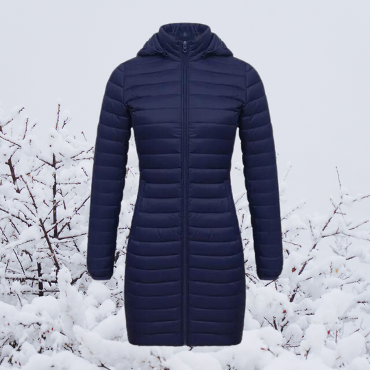 EB | Damen Lange Warme Gepolsterte Winterjacke mit Kapuze