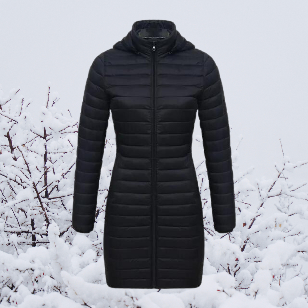 EB | Damen Lange Warme Gepolsterte Winterjacke mit Kapuze
