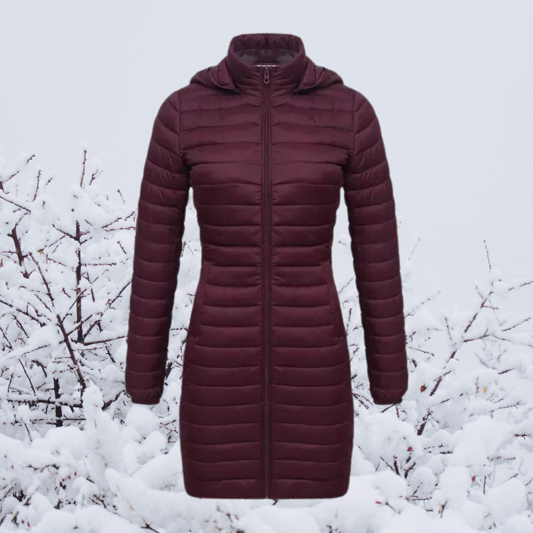 EB | Damen Lange Warme Gepolsterte Winterjacke mit Kapuze